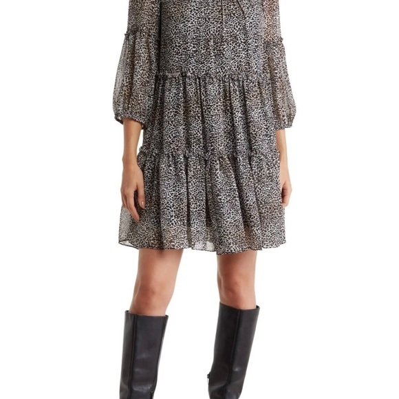 Leopard Print Long Sleeve Babydoll Dress size Medium - Picture 1 of 9